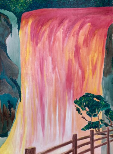 Peinture intitulée "Cascade rose" par Karen Dutoit Verbeke, Œuvre d'art originale, Acrylique Monté sur Châssis en bois