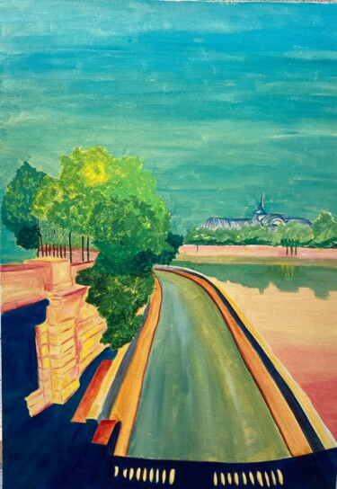 Картина под названием "Quai de Seine" - Karen Dutoit Verbeke, Подлинное произведение искусства, Акрил Установлен на Деревянн…