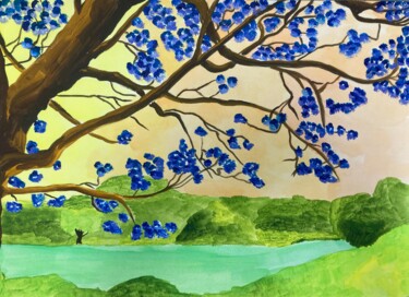 Painting titled "Fleurs bleues" by Karen Dutoit Verbeke, Original Artwork, Acrylic