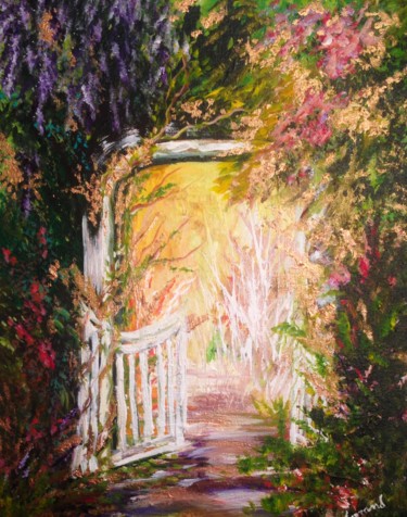 Painting titled "Garden Portal" by Ferrand, Original Artwork, Acrylic