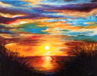 Malarstwo zatytułowany „Marsh Tide Sunset” autorstwa Ferrand, Oryginalna praca, Akryl
