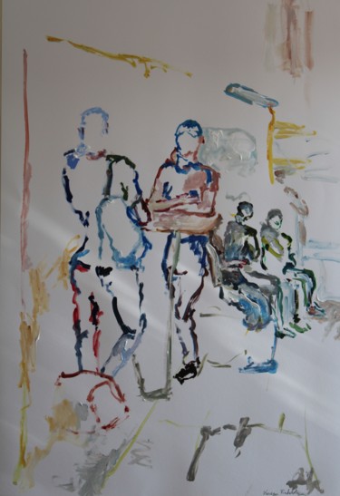 Painting titled "Sur le quai" by Karen Finkelstein, Original Artwork, Acrylic