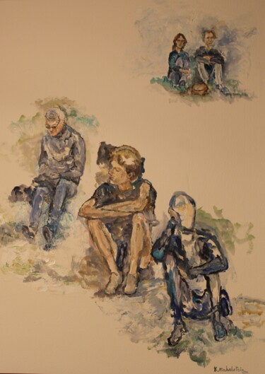 Pintura intitulada "Spectateurs sur le…" por Karen Finkelstein, Obras de arte originais, Óleo