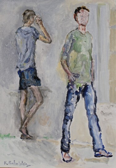 Peinture intitulée "Devant la halle" par Karen Finkelstein, Œuvre d'art originale, Huile