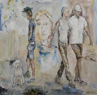 Pintura intitulada "Rue montante village" por Karen Finkelstein, Obras de arte originais, Óleo