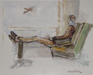 Painting titled "Attente d'avion" by Karen Finkelstein, Original Artwork, Oil