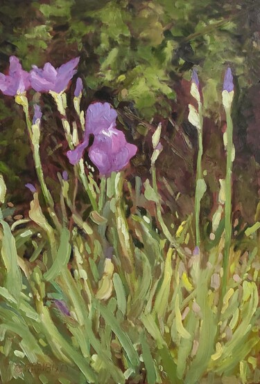 Peinture intitulée "Les iris" par Karen Garnaud, Œuvre d'art originale, Huile