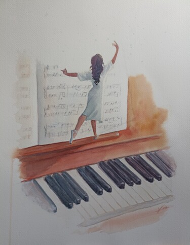 Painting titled "Douce mélodie" by Karen Lara Martin, Original Artwork, Watercolor