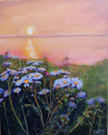 Painting titled "Purple flowers" by Karen Lara Martin, Original Artwork, Acrylic