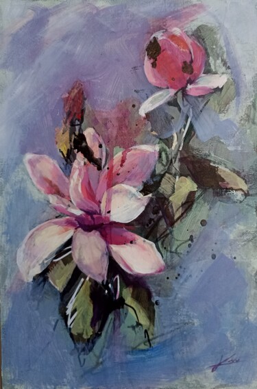 Schilderij getiteld "Magnolias" door Karen Lara Martin, Origineel Kunstwerk, Acryl