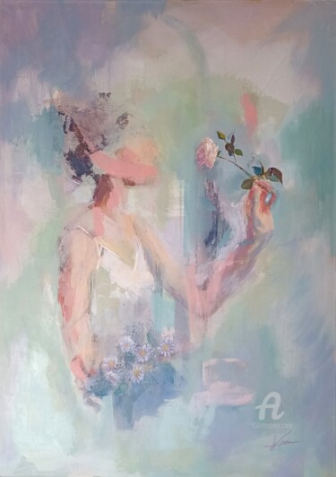 Painting titled "Holding a Rose" by Karen Lara Martin, Original Artwork, Acrylic Mounted on Wood Stretcher frame