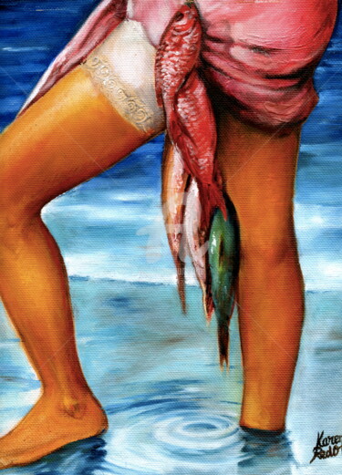 Schilderij getiteld "Maha" door Karen Redon, Origineel Kunstwerk, Olie