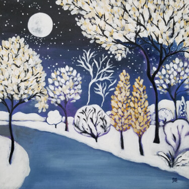Painting titled "A Winter's Eve" by Karen Rieger, Original Artwork, Acrylic Mounted on Wood Stretcher frame