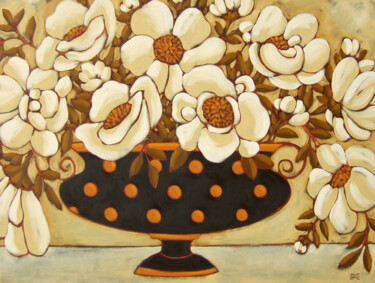 Pittura intitolato "Ivory Peonies" da Karen Rieger, Opera d'arte originale, Olio Montato su Telaio per barella in legno