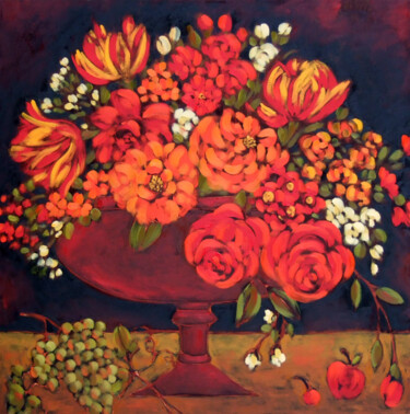 Peinture intitulée "Peonies, Tulips and…" par Karen Rieger, Œuvre d'art originale, Huile Monté sur Châssis en bois