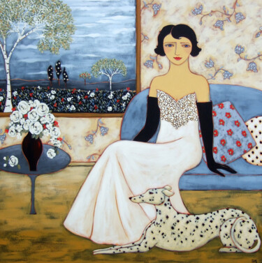 Pintura intitulada "Woman with Landscap…" por Karen Rieger, Obras de arte originais, Acrílico