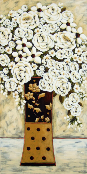 Painting titled "White Still Life" by Karen Rieger, Original Artwork, Acrylic