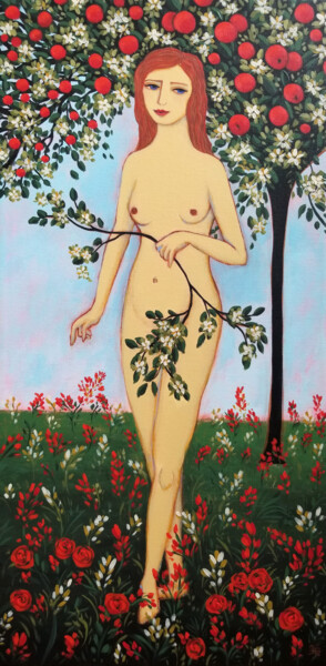 Painting titled "In the Garden" by Karen Rieger, Original Artwork, Acrylic Mounted on Wood Stretcher frame