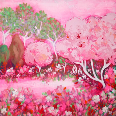Картина под названием "First Blush" - Karen Rieger, Подлинное произведение искусства, Акрил Установлен на Деревянная рама дл…