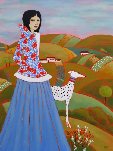 Peinture intitulée "Evening Stroll" par Karen Rieger, Œuvre d'art originale, Acrylique Monté sur artwork_cat.