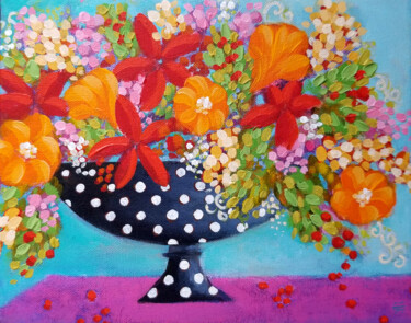 Painting titled "Spring Bouquet with…" by Karen Rieger, Original Artwork, Acrylic Mounted on Wood Stretcher frame