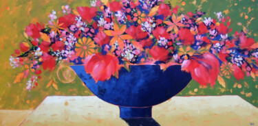 Painting titled "Indigo Vase" by Karen Rieger, Original Artwork, Acrylic