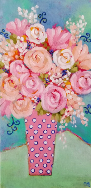 Картина под названием "Pink Says Hello" - Karen Rieger, Подлинное произведение искусства, Акрил Установлен на Деревянная рам…