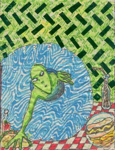 Drawing titled "Napkin Art Alien(fo…" by Karen Wood, Original Artwork
