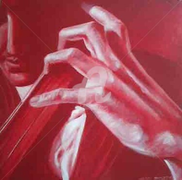 Peinture intitulée "la main rouge" par Karen Decoster, Œuvre d'art originale