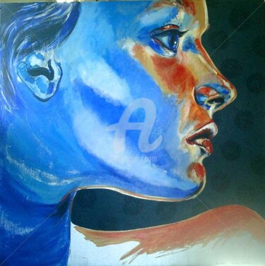 Peinture intitulée "mendi baÏta bleu" par Karen Decoster, Œuvre d'art originale, Huile