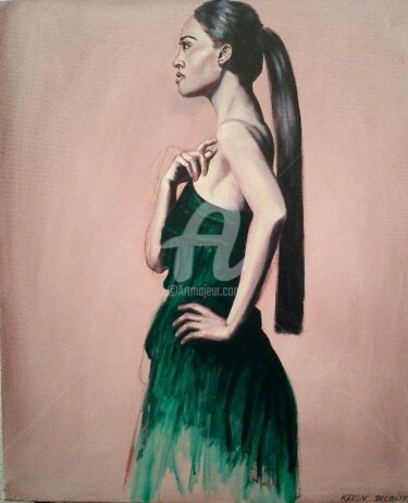 Peinture intitulée "robe verte" par Karen Decoster, Œuvre d'art originale