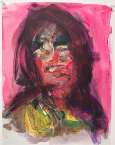 Painting titled "Pink portrait" by Karen Thomas, Original Artwork, Acrylic