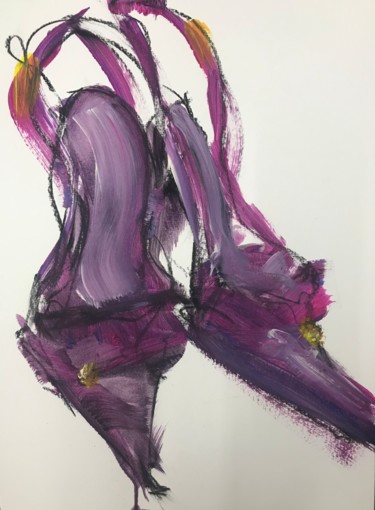 Painting titled "Purple slingbacks" by Karen Thomas, Original Artwork, Acrylic