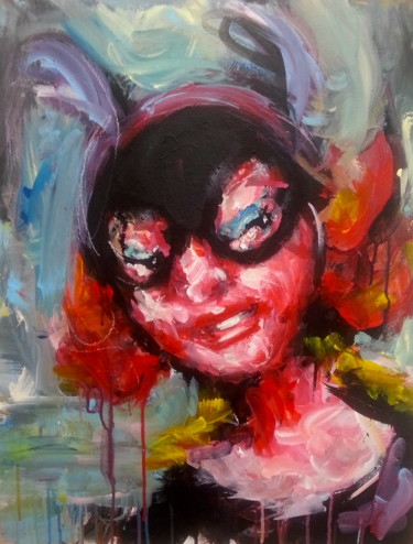 Malerei mit dem Titel "Catwoman" von Karen Thomas, Original-Kunstwerk, Acryl