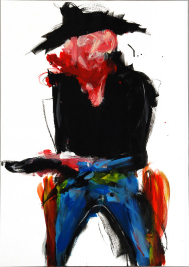 Schilderij getiteld "Cowboy" door Karen Thomas, Origineel Kunstwerk, Acryl
