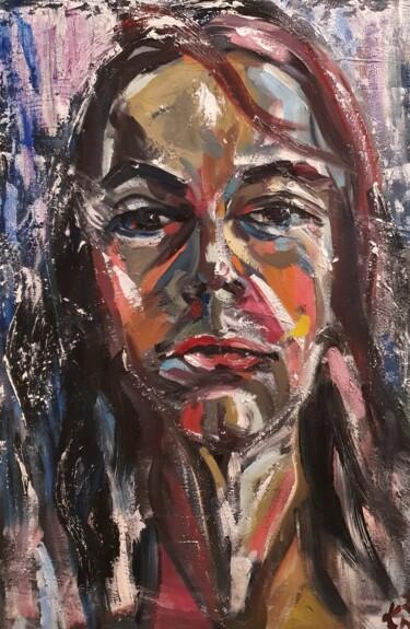 Painting titled "Portrait of a WOMAN" by Karibou Artist, Original Artwork, Oil Mounted on Wood Stretcher frame
