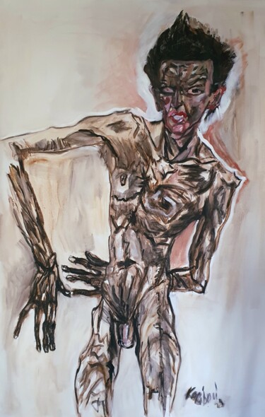 Painting titled "Male nude in the ma…" by Karibou Artist, Original Artwork, Oil
