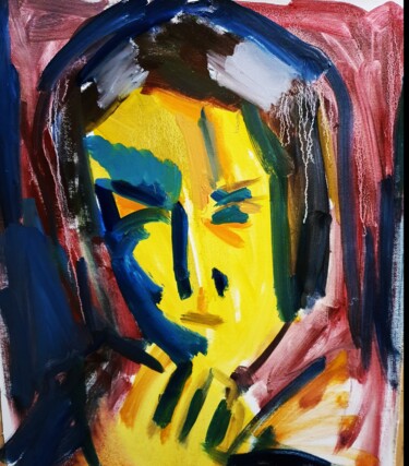 Malerei mit dem Titel "Blue. Yellow. Portr…" von Karibou Artist, Original-Kunstwerk, Öl