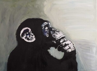 Malerei mit dem Titel "Denker. Affe in the…" von Karibou Artist, Original-Kunstwerk, Öl Auf Keilrahmen aus Holz montiert