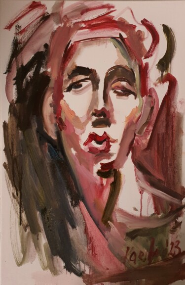 Painting titled "Female portrait" by Karibou Artist, Original Artwork, Oil Mounted on Wood Stretcher frame