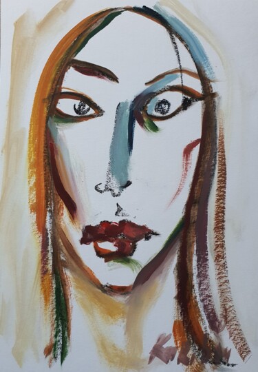 Painting titled "Portrait of a girl 2" by Karibou Artist, Original Artwork, Oil