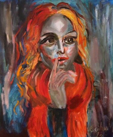 Painting titled "Portrait of a WOMAN…" by Karibou Artist, Original Artwork, Oil Mounted on Wood Stretcher frame