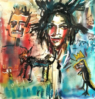 "Basquiat portrait a…" başlıklı Tablo Karibou Artist tarafından, Orijinal sanat, Petrol Ahşap Sedye çerçevesi üzerine monte…