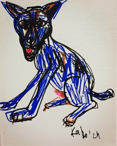 Pittura intitolato "Dog. Wolf. Drawing" da Karibou Artist, Opera d'arte originale, Pennarello Montato su Telaio per barella…