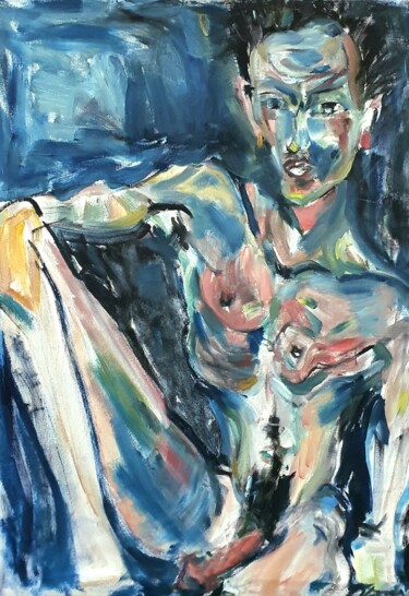 Pintura titulada "Ein Mann nue in the…" por Karibou Artist, Obra de arte original, Oleo