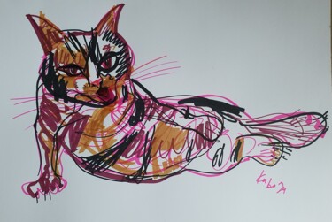 Painting titled "Кошка. Cat 🐈" by Karibou Artist, Original Artwork, Marker