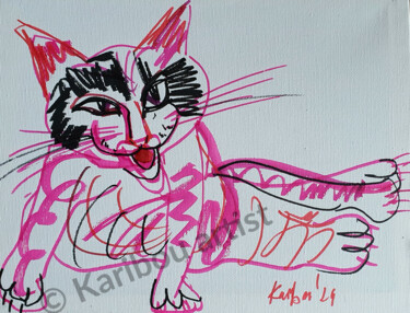 Desenho intitulada "Kätzchen. Pets" por Karibou Artist, Obras de arte originais, Marcador Montado em Armação em madeira
