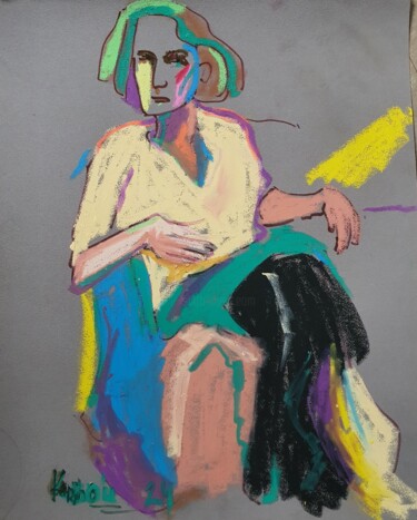 Drawing titled "Portrait of a WOMAN…" by Karibou Artist, Original Artwork, Oil Mounted on Cardboard