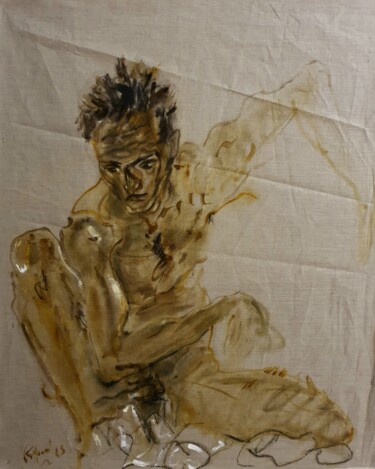 Painting titled "Nude nue after Egon…" by Karibou Artist, Original Artwork, Oil
