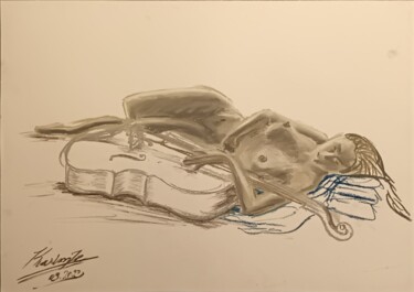 Tekening getiteld "Cello Love" door Karim Jamal El Dine, Origineel Kunstwerk, Pastel